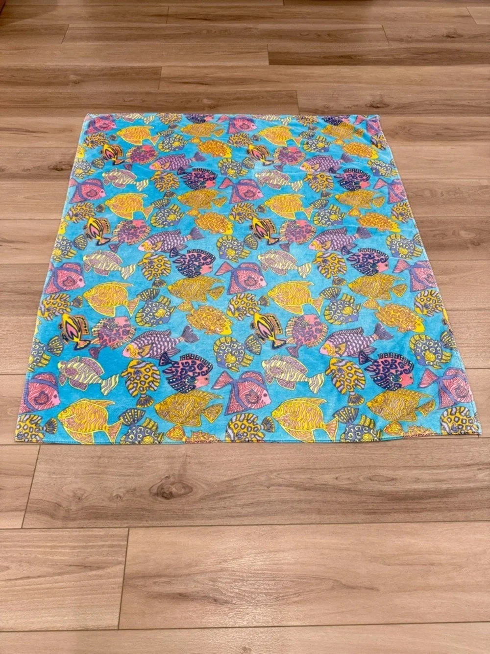 Vintage Terrisol Beach Towel Blanket LARGE 65”x54” Fish Pattern 100% Cotton